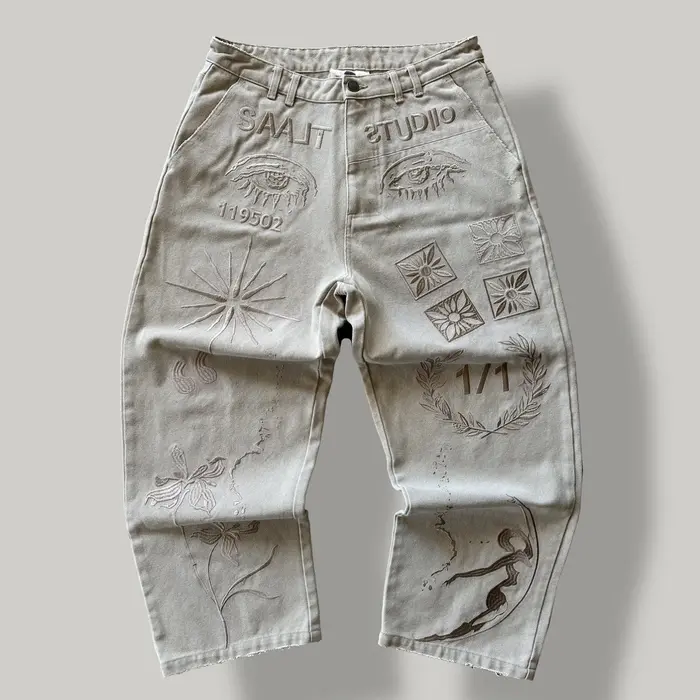 16175f0a371947b29819f683a68f6c9e Saalt Studio Cream Ornate Work Pants